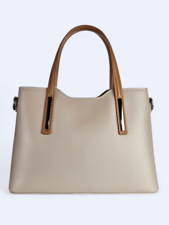 Klasyczna elegancka torba z naturalnej skóry dwukolorowa beżowo brązowa