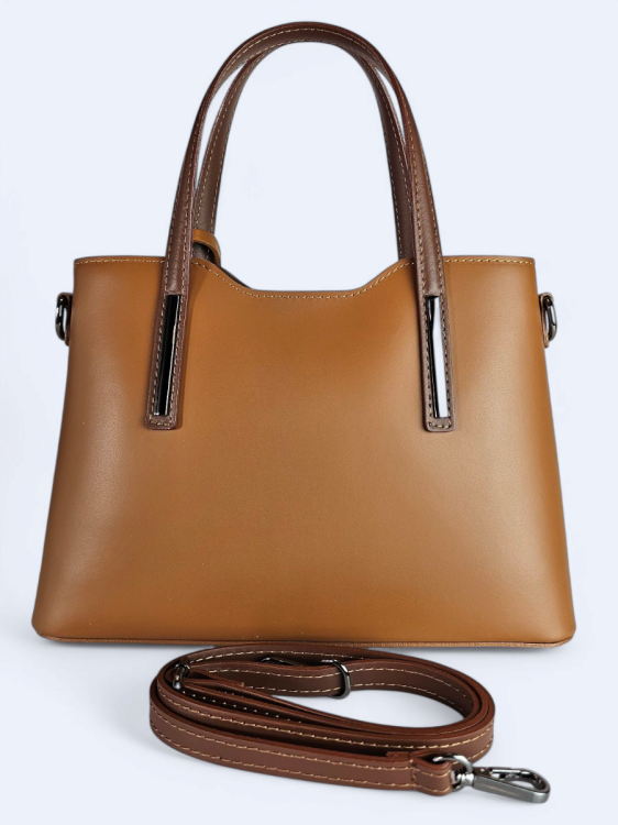 Klasyczna elegancka torba z naturalnej skóry dwukolorowa odcienie brązu