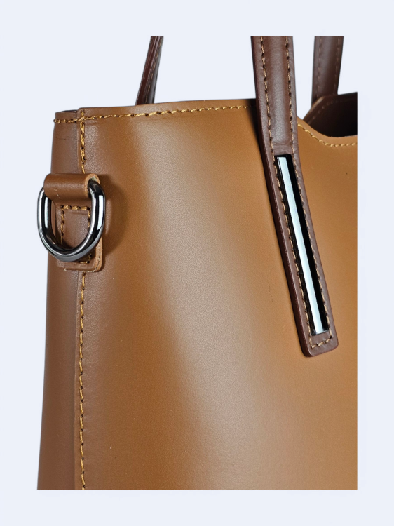 Klasyczna elegancka torba z naturalnej skóry dwukolorowa odcienie brązu