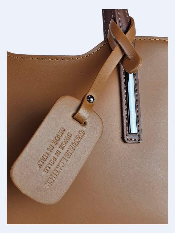 Klasyczna elegancka torba z naturalnej skóry dwukolorowa odcienie brązu