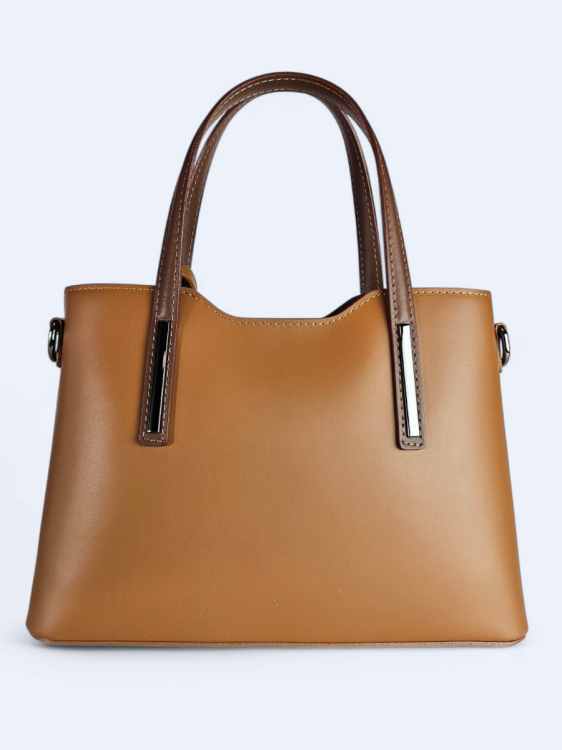 Klasyczna elegancka torba z naturalnej skóry dwukolorowa odcienie brązu