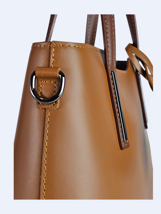 Klasyczna elegancka torba z naturalnej skóry dwukolorowa odcienie brązu