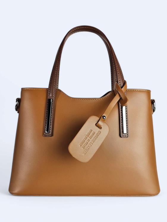 Klasyczna elegancka torba z naturalnej skóry dwukolorowa odcienie brązu