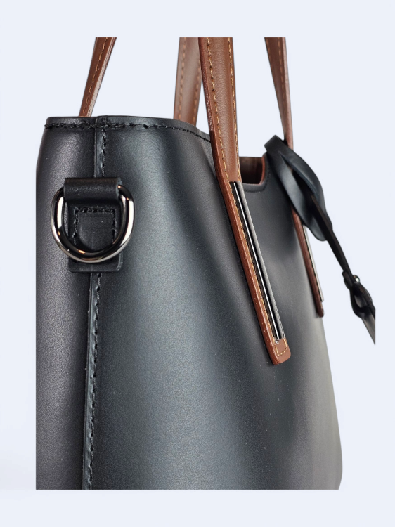 Klasyczna elegancka torba z naturalnej skóry dwukolorowa czarno brązowa