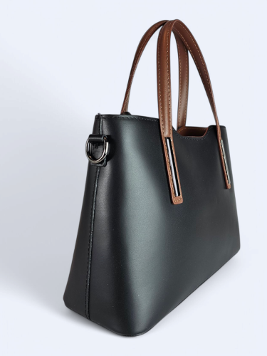 Klasyczna elegancka torba z naturalnej skóry dwukolorowa czarno brązowa