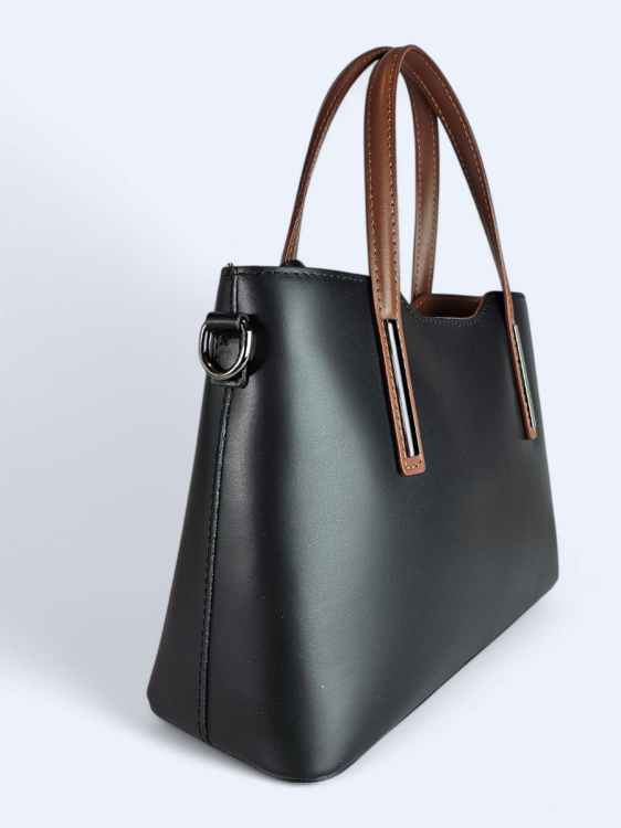 Klasyczna elegancka torba z naturalnej skóry dwukolorowa czarno brązowa