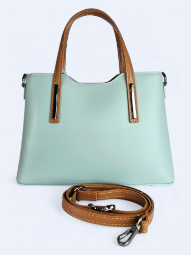 Klasyczna elegancka torba z naturalnej skóry dwukolorowa błękitno brązowa