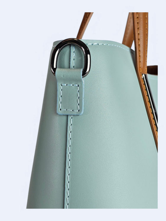 Klasyczna elegancka torba z naturalnej skóry dwukolorowa błękitno brązowa