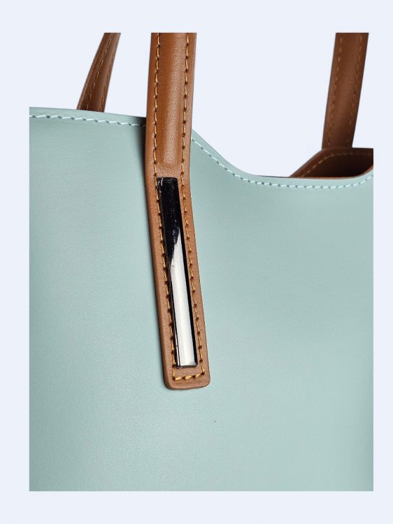 Klasyczna elegancka torba z naturalnej skóry dwukolorowa błękitno brązowa