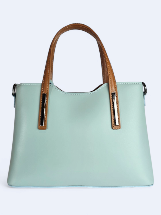 Klasyczna elegancka torba z naturalnej skóry dwukolorowa błękitno brązowa