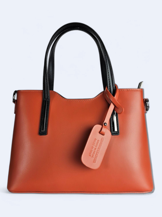 Klasyczna elegancka torba z naturalnej skóry dwukolorowa pomarańcz z czarnym