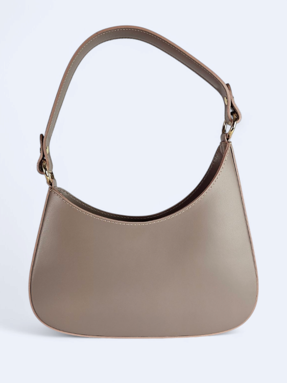 Torebka skórzana kuferek – ciemno beżowa