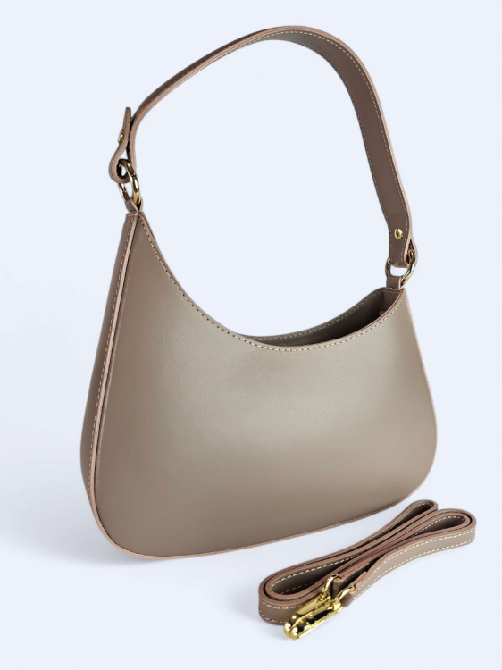 Torebka skórzana kuferek – ciemno beżowa