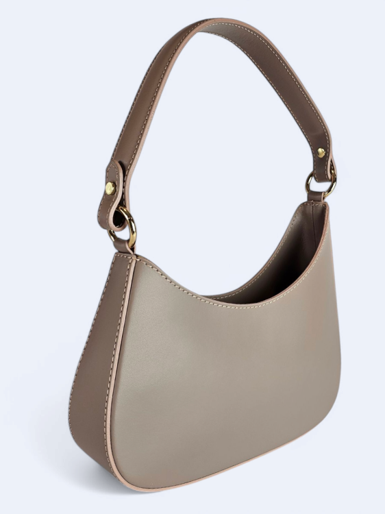 Torebka skórzana kuferek – ciemno beżowa