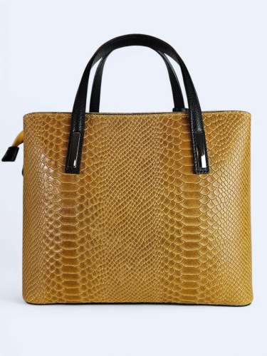 Elegancki kuferek z tłoczonej skóry musztardowy