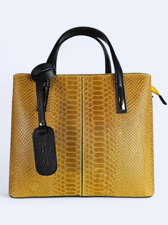 Elegancki kuferek z tłoczonej skóry musztardowy