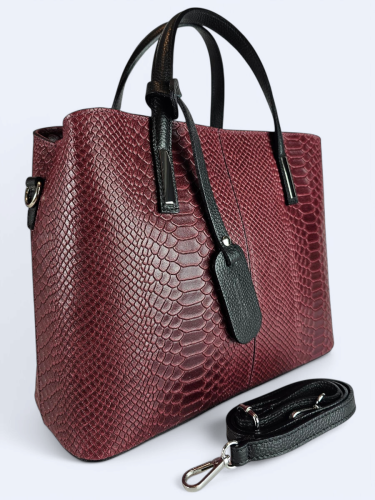 Elegancki kuferek z tłoczonej skóry bordowy