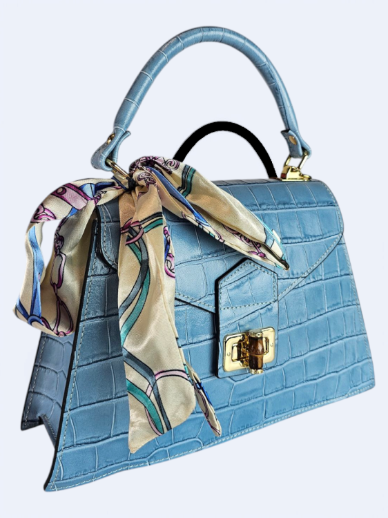 Elegancka torebka kuferek ze skóry naturalnej – bezkresne niebo