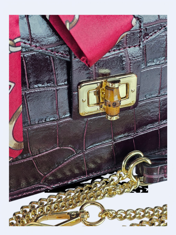 Elegancka torebka kuferek ze skóry naturalnej – dojrzałe wino