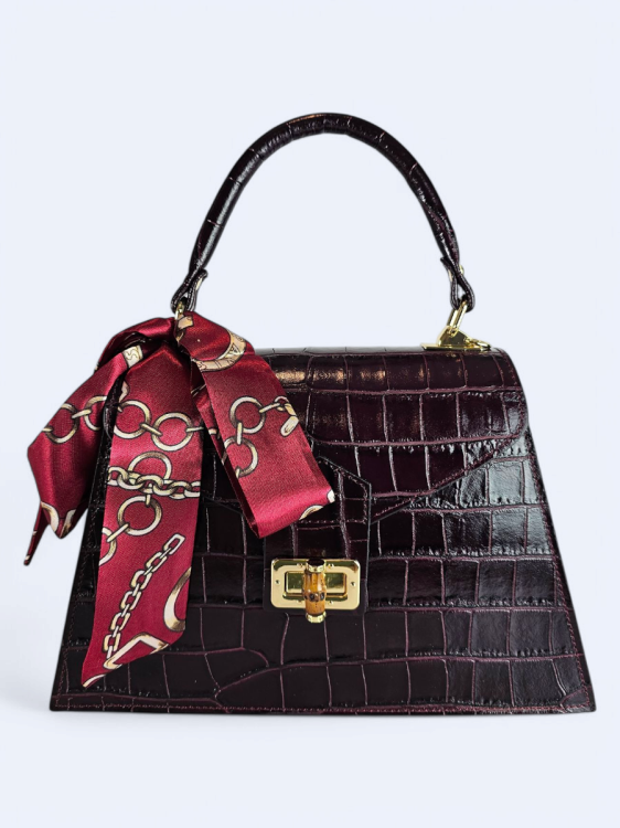 Elegancka torebka kuferek ze skóry naturalnej – dojrzałe wino