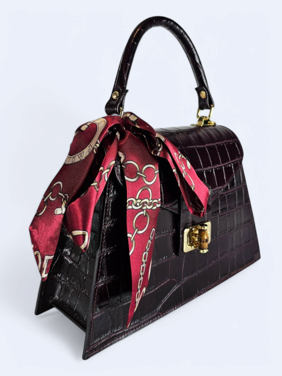 Elegancka torebka kuferek ze skóry naturalnej – dojrzałe wino