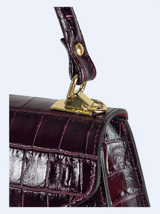 Elegancka torebka kuferek ze skóry naturalnej – dojrzałe wino