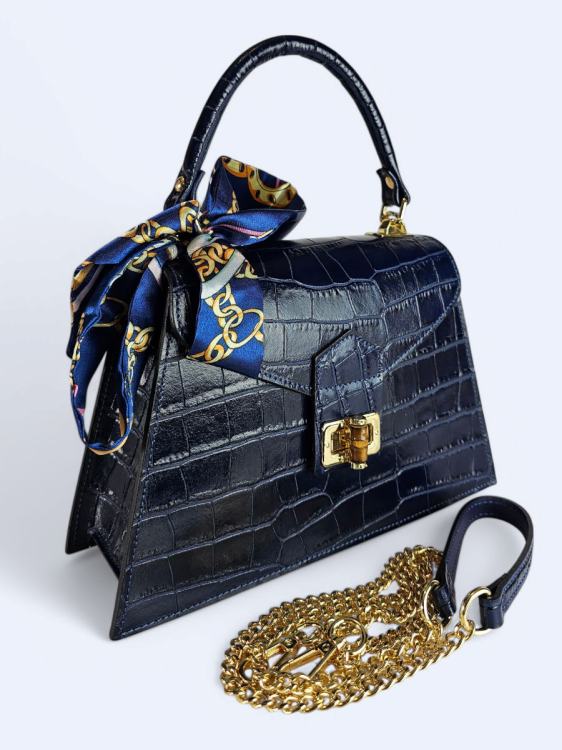 Elegancka torebka kuferek ze skóry naturalnej – nocne niebo