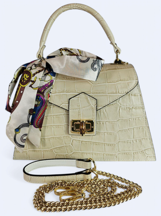 Elegancka torebka kuferek ze skóry naturalnej – harmonijny beż