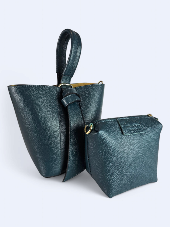 Skórzana damska torba do ręki i na ramię w kolorze morskim