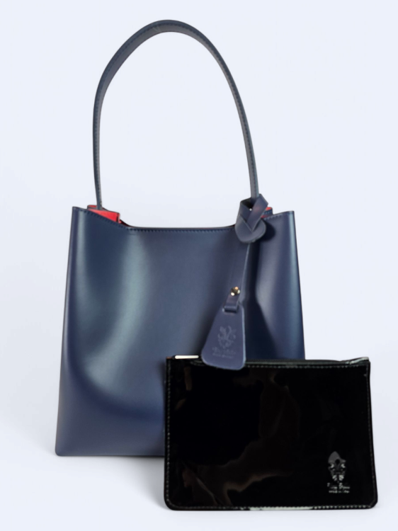 Granatowa skórzana damska shopperka VALENTINA