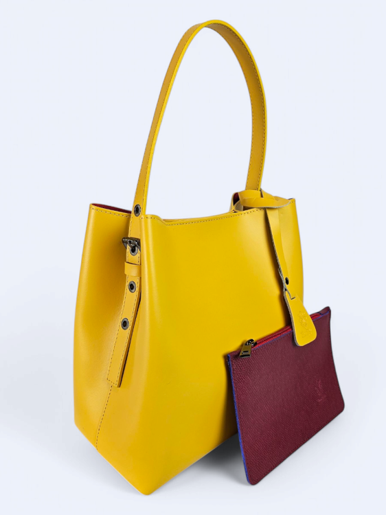 Żółta skórzana damska shopperka VALENTINA