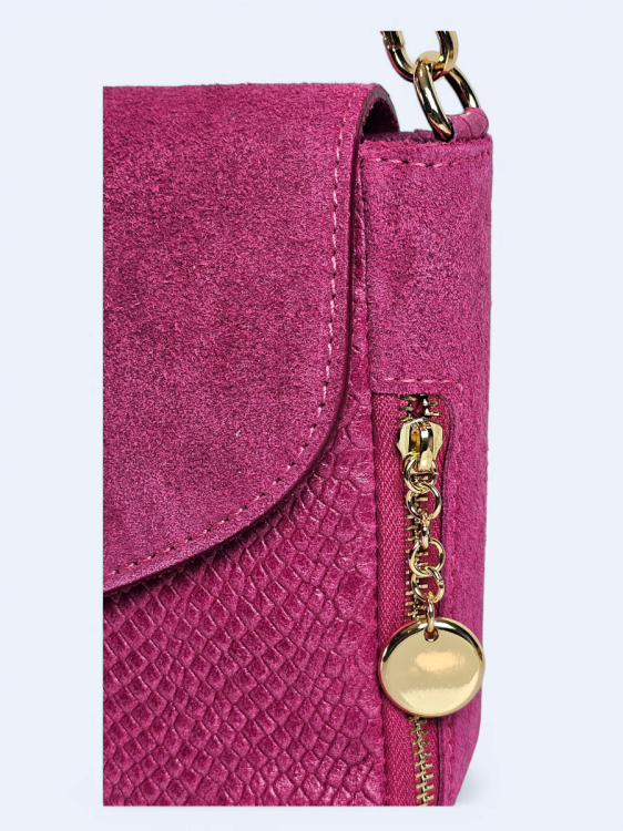 Listonoszka z zamszowej drukowanej skóry fuksja