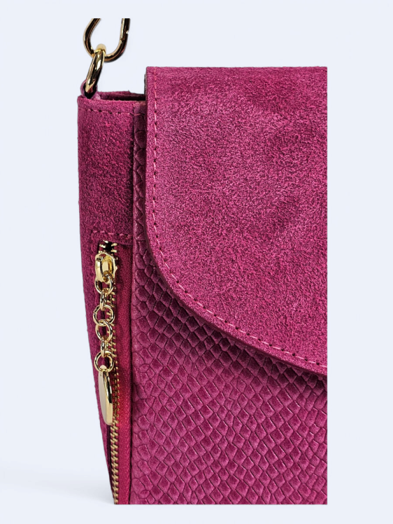 Listonoszka z zamszowej drukowanej skóry fuksja