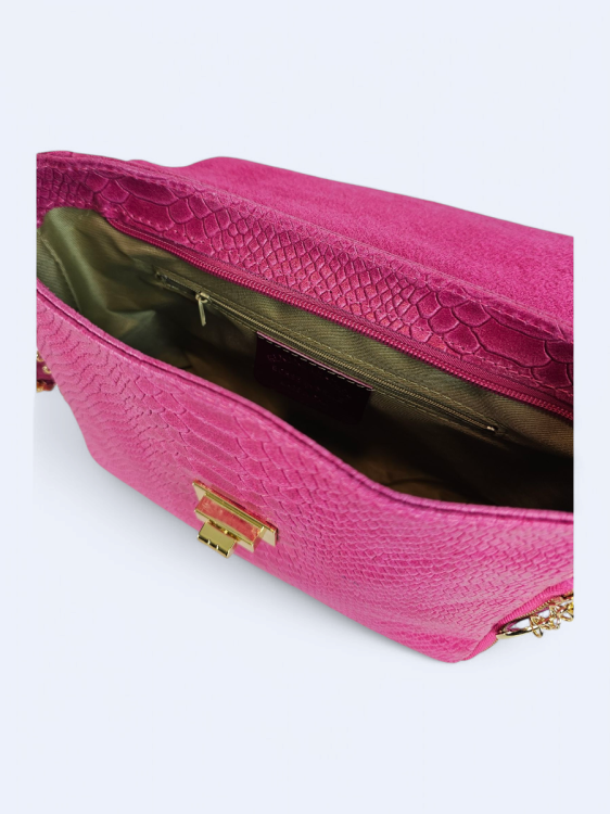 Listonoszka z zamszowej drukowanej skóry fuksja