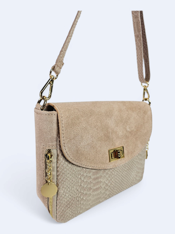 Listonoszka z zamszowej drukowanej skóry powder