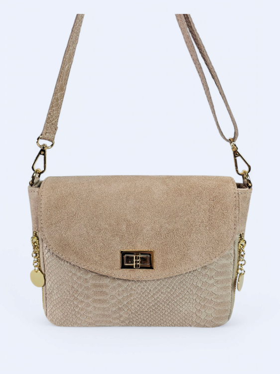 Listonoszka z zamszowej drukowanej skóry powder