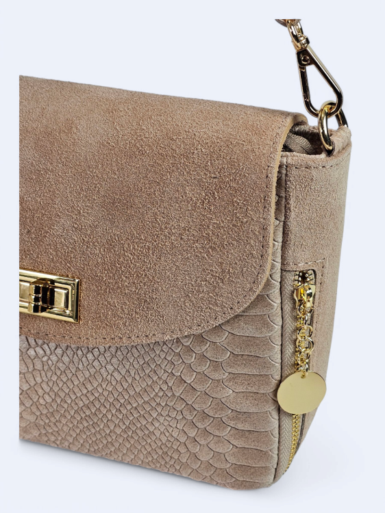 Listonoszka z zamszowej drukowanej skóry powder