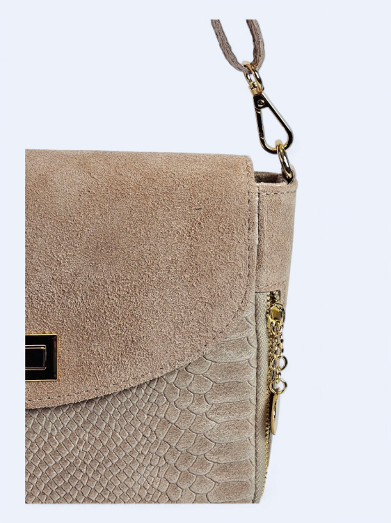 Listonoszka z zamszowej drukowanej skóry powder