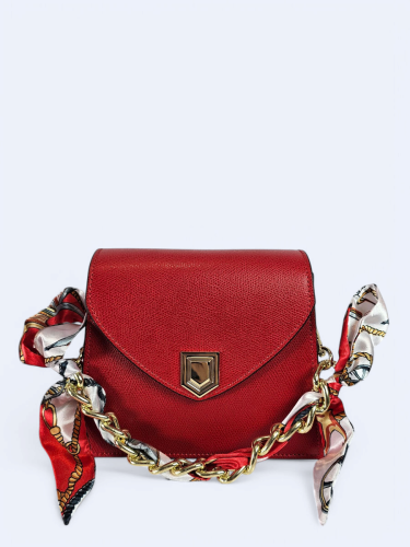 Skórzana torba czerwona listonoszka z apaszką