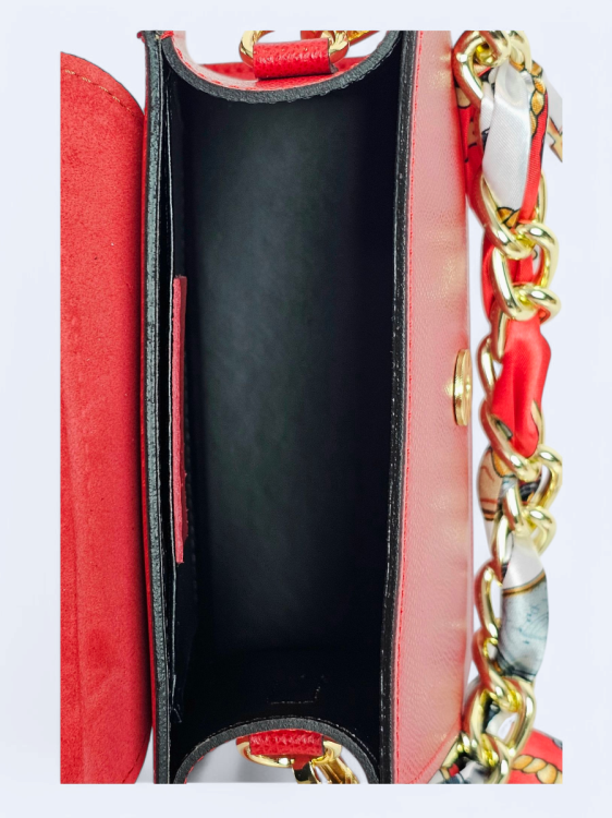 Skórzana torba czerwona listonoszka z apaszką