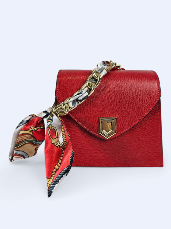 Skórzana torba czerwona listonoszka z apaszką