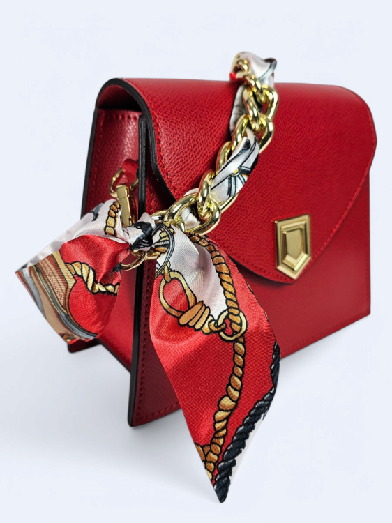 Skórzana torba czerwona listonoszka z apaszką