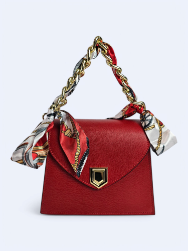 Skórzana torba czerwona listonoszka z apaszką