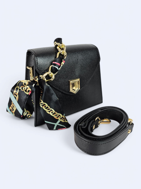 Skórzana torba czarna listonoszka z apaszką