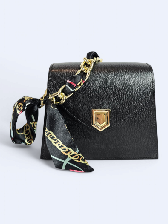 Skórzana torba czarna listonoszka z apaszką