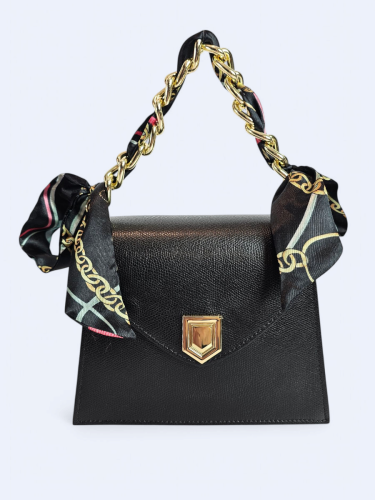 Skórzana torba czarna listonoszka z apaszką