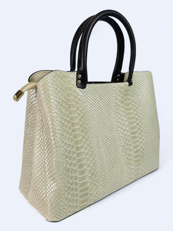 Kuferek z nadrukiem z naturalnej skóry beżowy