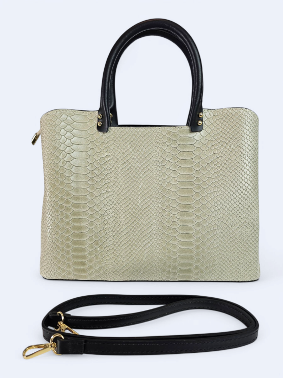 Kuferek z nadrukiem z naturalnej skóry beżowy