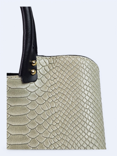 Kuferek z nadrukiem z naturalnej skóry beżowy