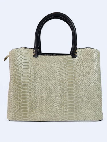 Kuferek z nadrukiem z naturalnej skóry beżowy